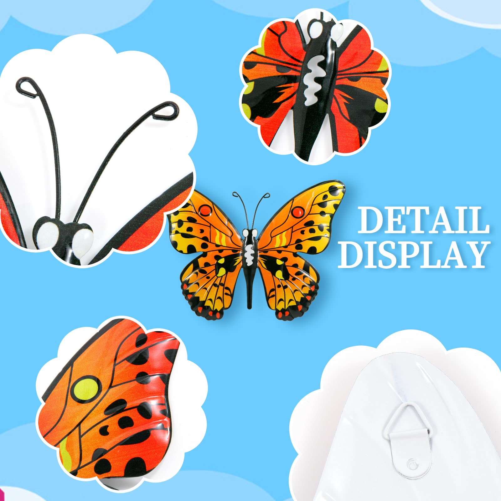 Yungeln Metal Butterfly Wall Decor Butterflies Wall Art Hanging Sculpture Hanging for Living Room,Bedroom,Garden,Patio,Fence,Yard 4 Pack