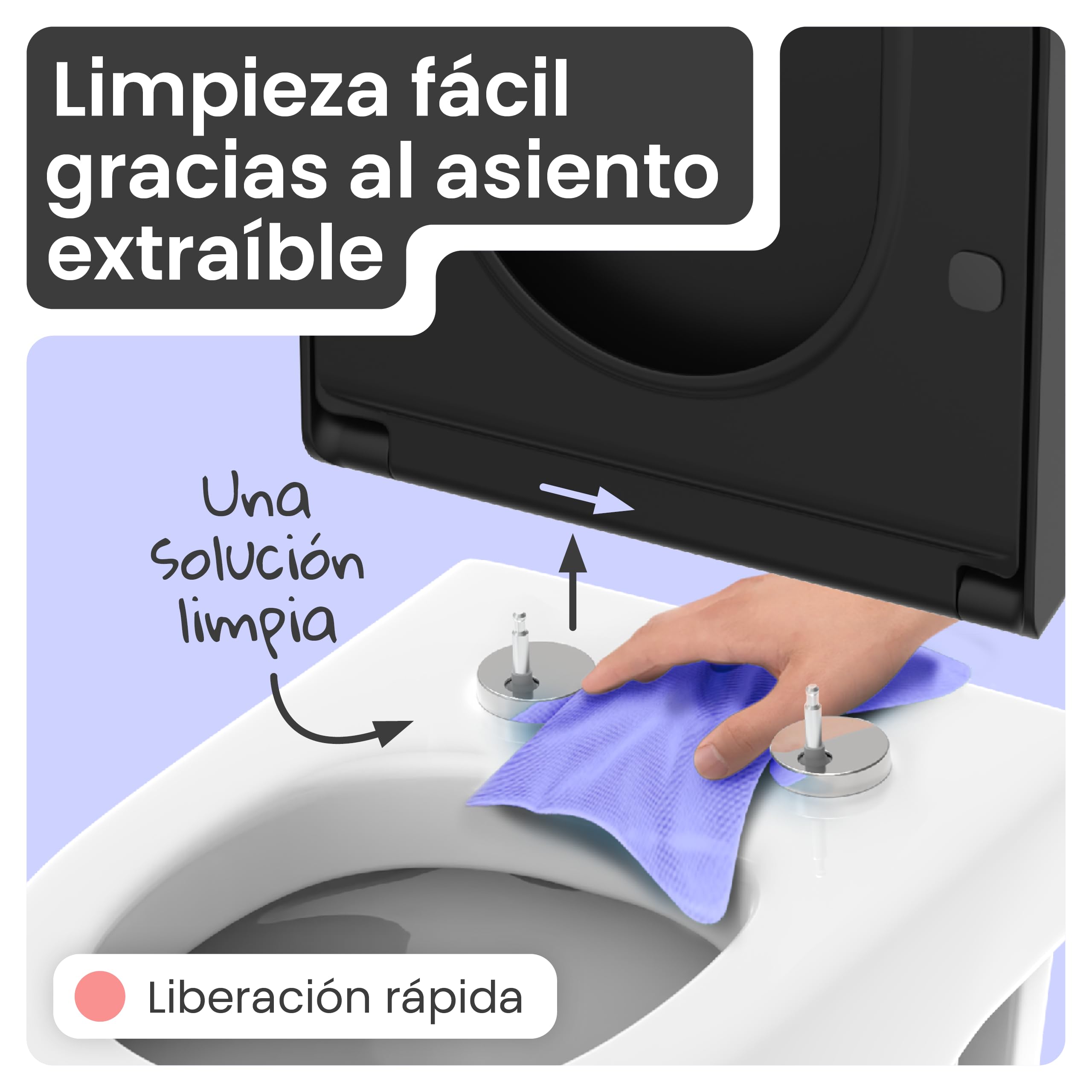 instmaier Tapa de inodoro con dispositivo de descenso automático, color negro mate, certificado TÜV, forma de D, asiento de inodoro de duroplast, función de liberación rápida