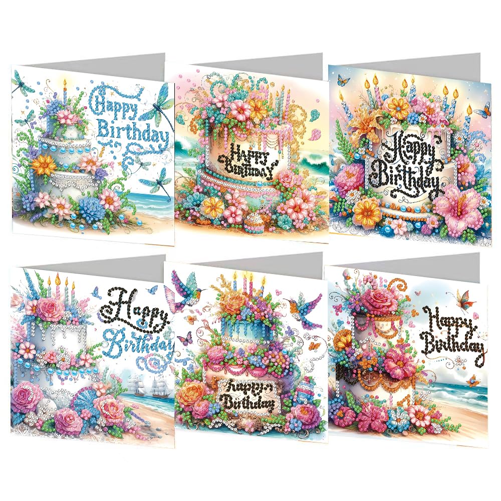 5D DIY Diamond Drawing Holiday Card/Painted Birthday Greeting Cards Kit,with Envelopes Special Shaped Gem Painting Card Art Craft for Thanksgiving Mother's Day (Birthday Cards A)