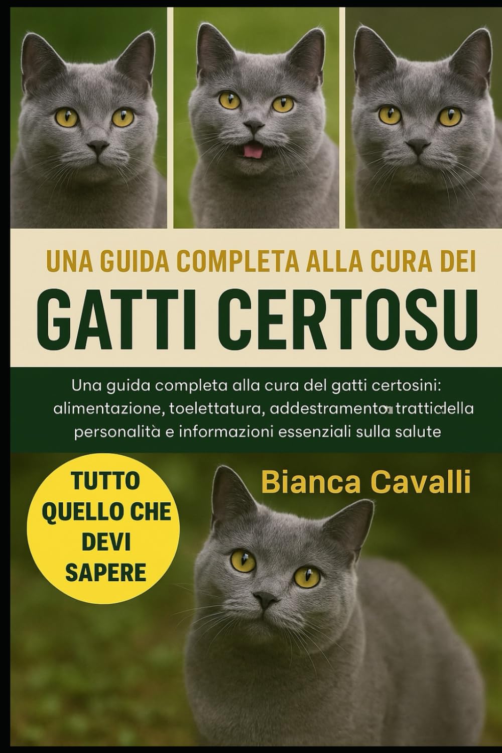 GATTI CERTOUX: Una guida completa alla cura dei gatti certosini: alimentazione, toelettatura, addestramento, tratti della personalità e informazioni essenziali sulla salute