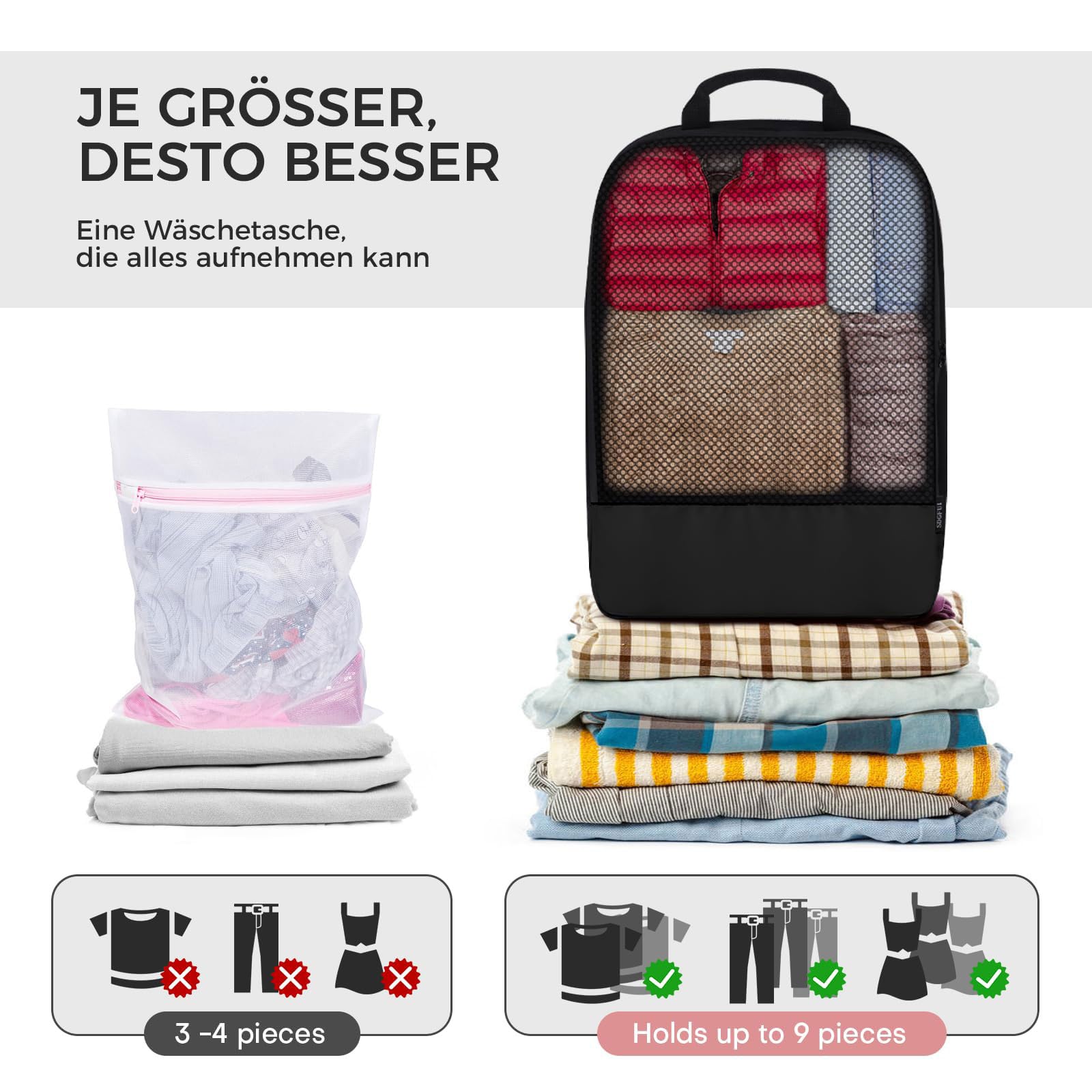 BAGLHER Packwürfel Kompression für die Reise - Extrem platzsparender Koffer-Organizer-Set, wasserdichte Packtaschen, Schwarz