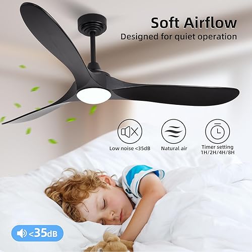 Miniatura 4 de Ventilador de techo para exteriores de 60 pulgadas con 3 varillas descendentes, ventilador de techo inteligente de madera compatible con