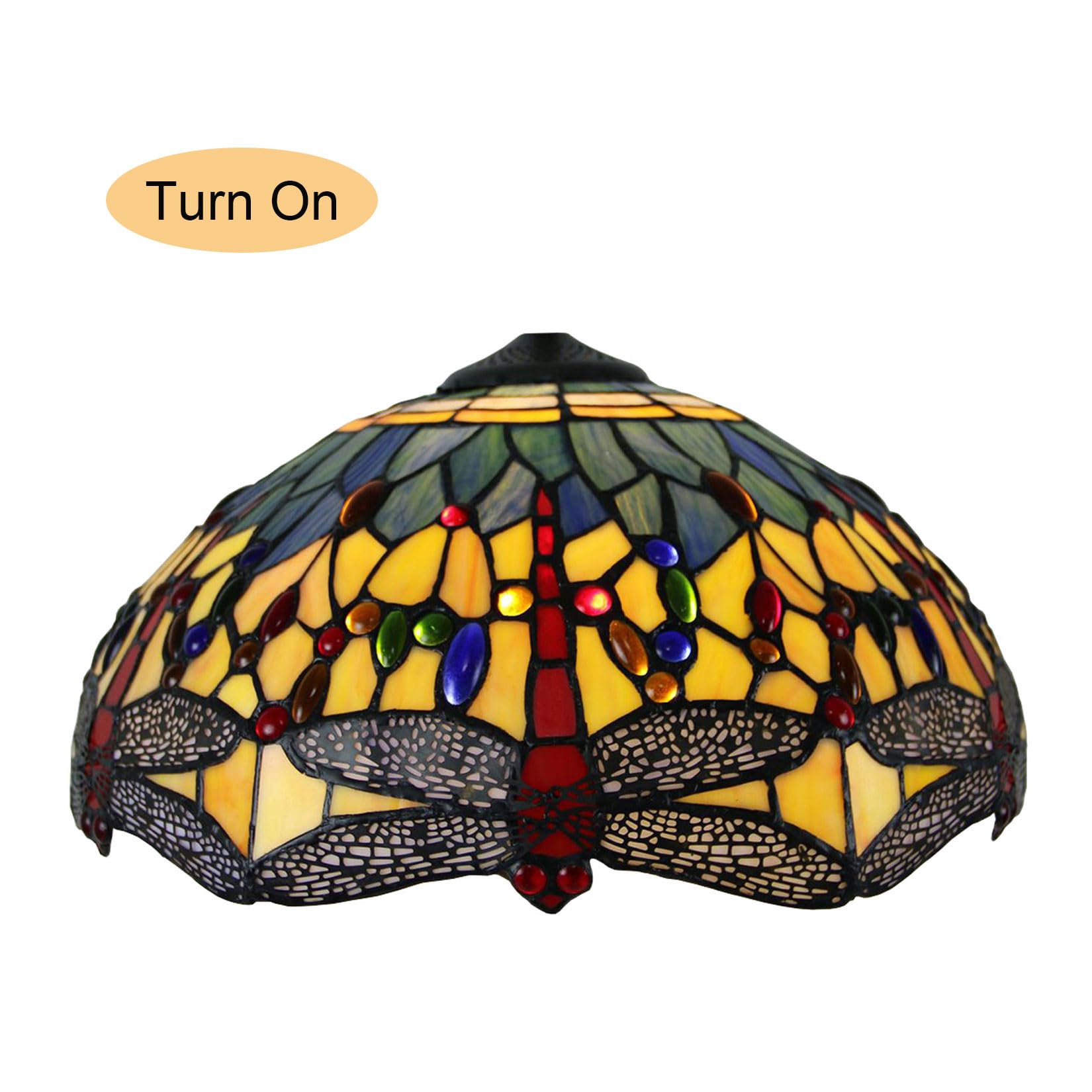 STAINED GLASS LANTERN SHADE 金魚と筍 Dragonfly Style Stained Glass Lamp Shade Replacement Only 16X8