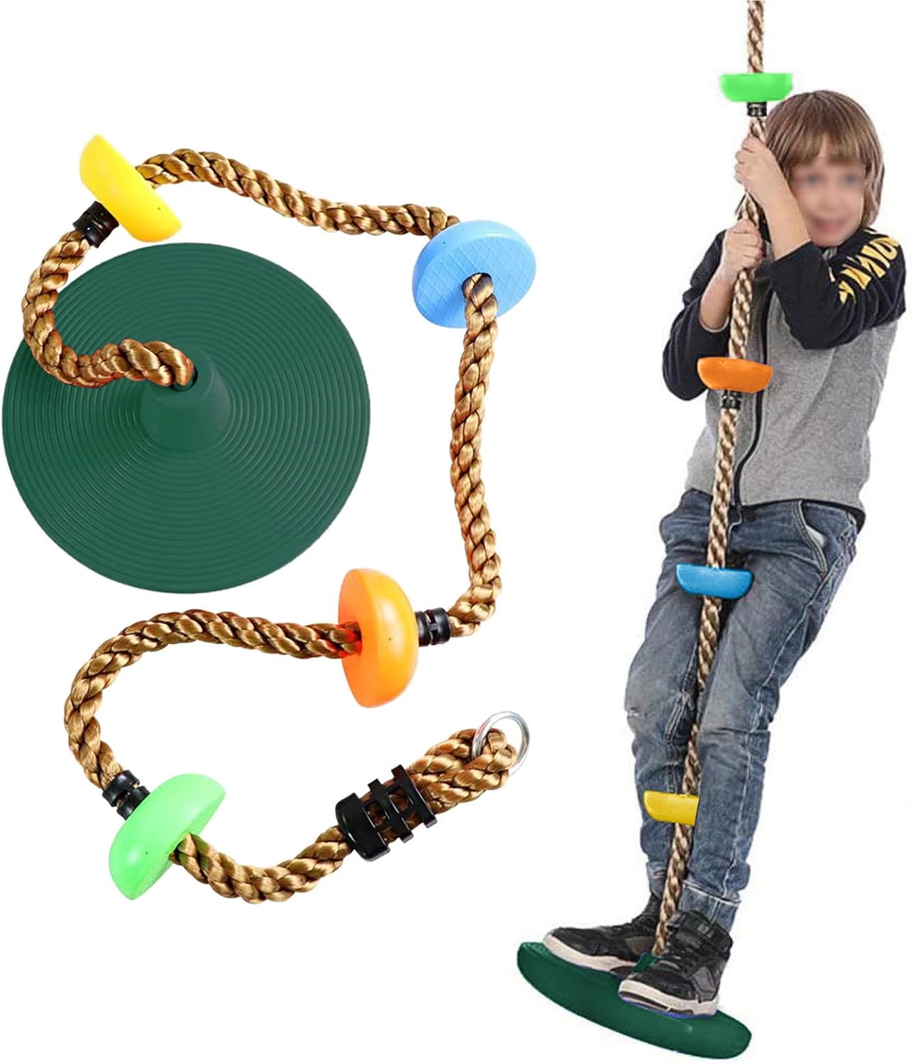 Climbing Rope Swing with Colorful Disc Swing Seat Set Rope
