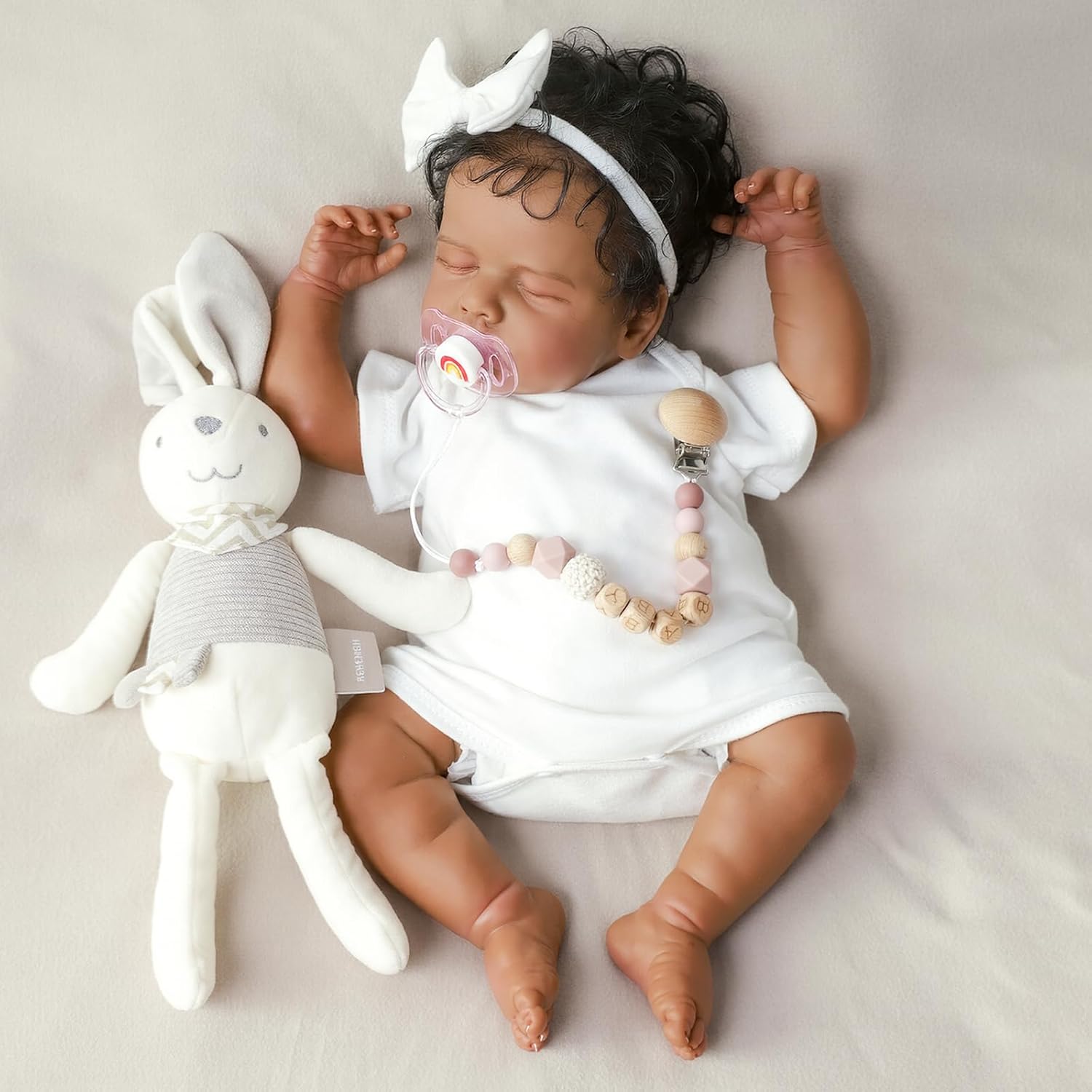 SCOM Reborn Baby Dolls Black Girl - 20 Inch Realistic African American Doll Newborn Baby Real Life Baby with Hair and Soft Weighted Body Gift for Kids Age 3 4 5 6