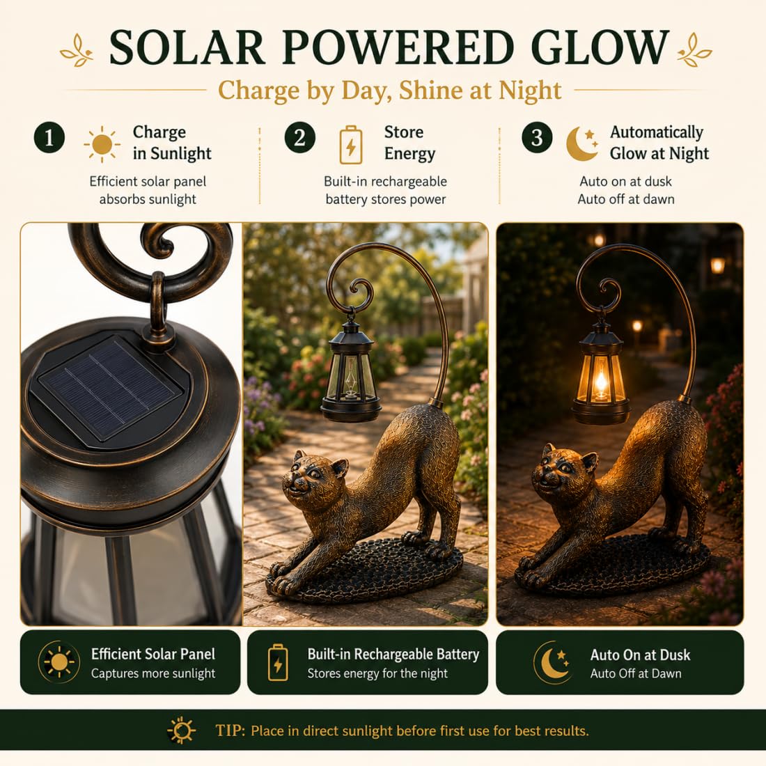 Whisker Wonder Katzenstatue, Solar Katzen Gartenfigur LED wasserdichte Skulpturen Leuchten, Süße Katzenlampe für Outdoor Katzendeko, Harz Katzenstatue Außendeko für Garten (B)