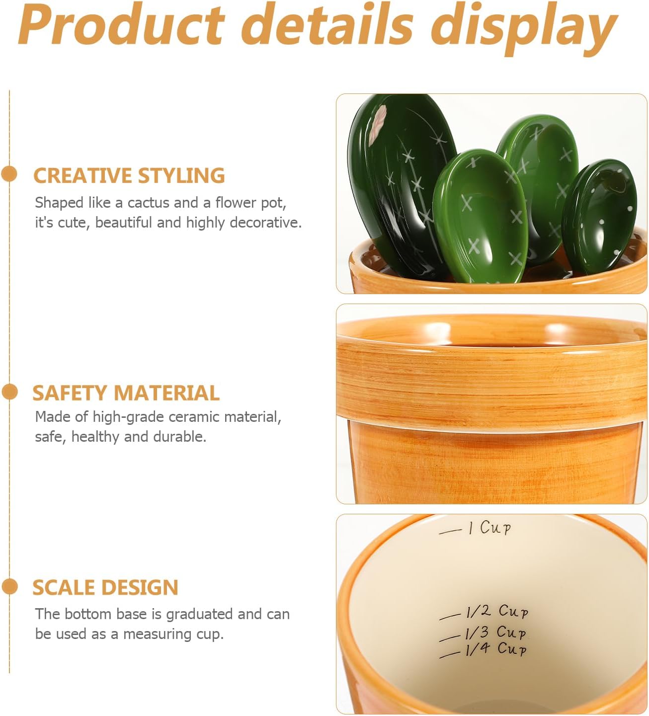 Ciieeo Cactus Measuring Spoon Set - Unique 5 Piece Ceramic Measuring Spoons for Baking and Cooking Adorable Kitchen Decor and Gift Idea