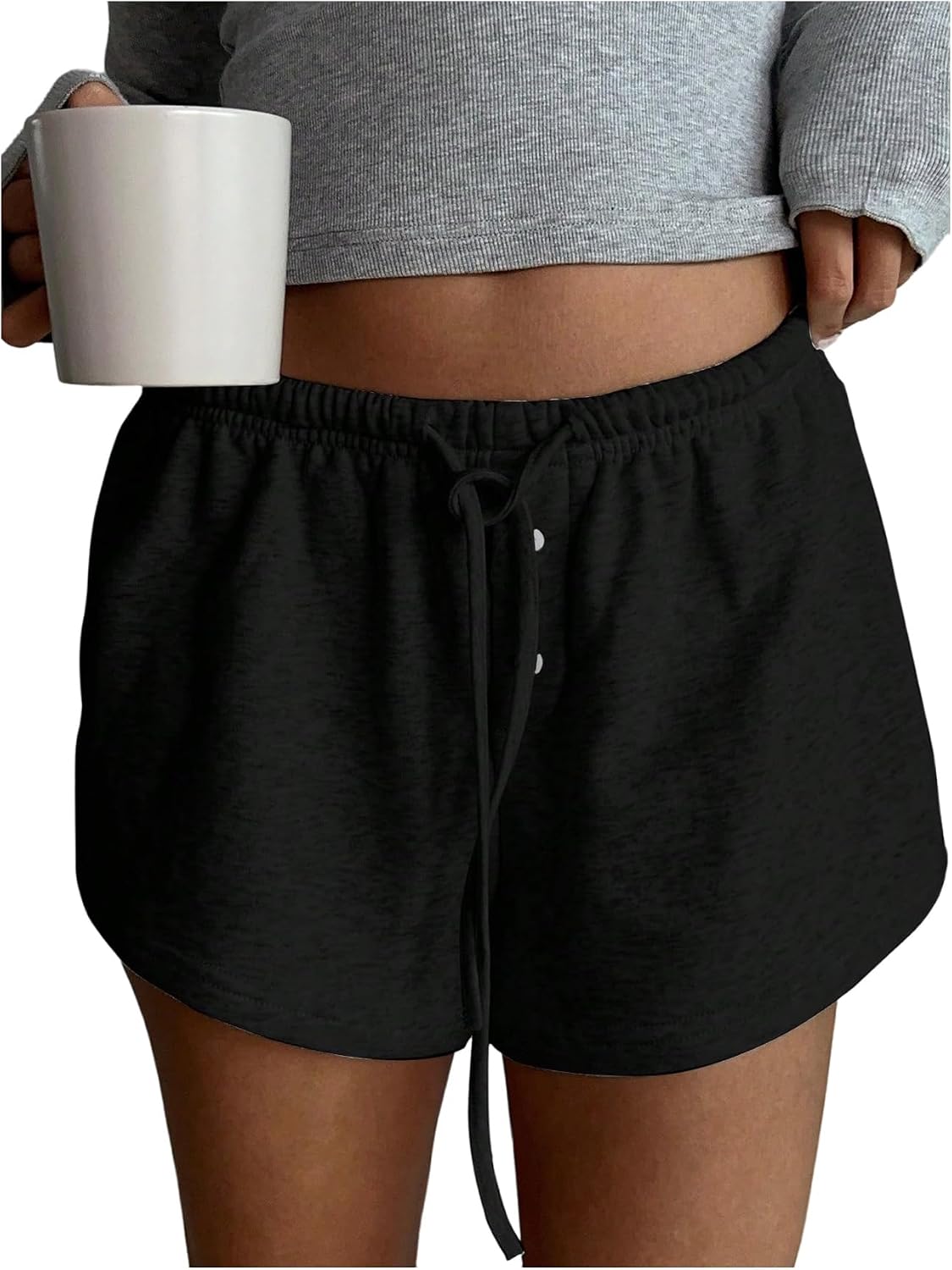 SOLY HUX Women's Drawstring Waist Shorts Button Elastic Low Rise Casual Summer Shorts