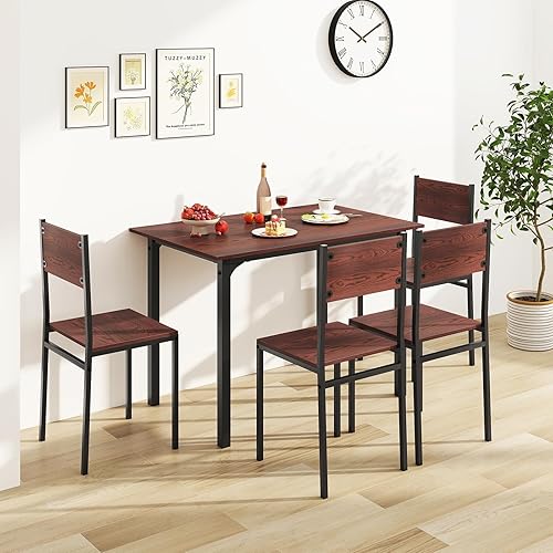 Miniatura 2 de Giantex Juego de mesa de comedor para 4, juego de mesa de cocina de 5 piezas con mesa de comedor, sillas de comedor, marco de metal, juego de