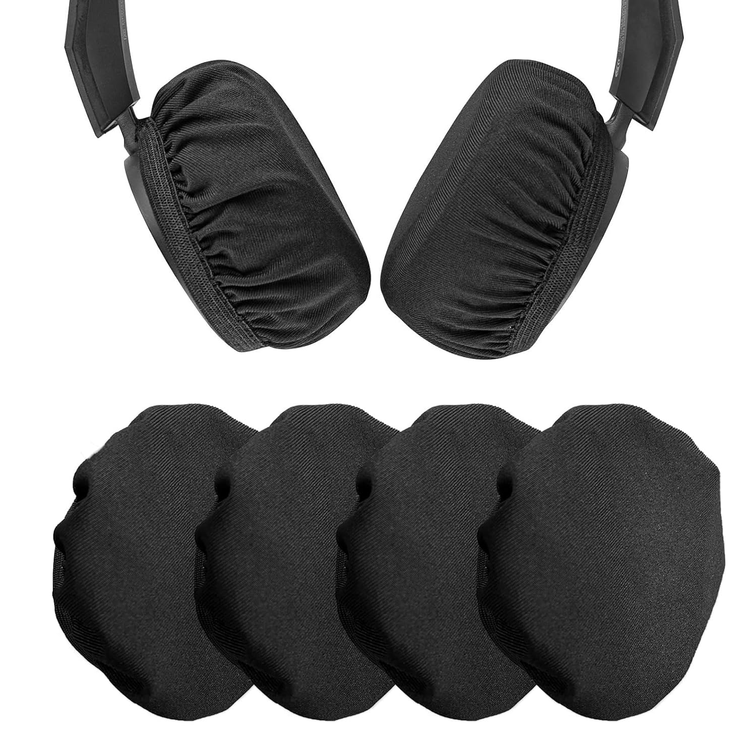 Edencomer Flex Fabric Headphones Ear Covers, Sweat Cover Earcup Protectors for Over-Ear Headset Ear Pads， Washable & Stretchable Sanitary ，2 Pairs (9-10.5cm/black)