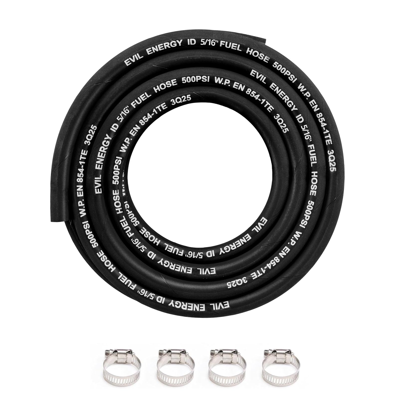 EVIL ENERGY 5/16" High Pressure Fuel Line Hose 15FT 500PSI E85 for Fuel Systems Engines NBR Rubber EN854-1TE Black
