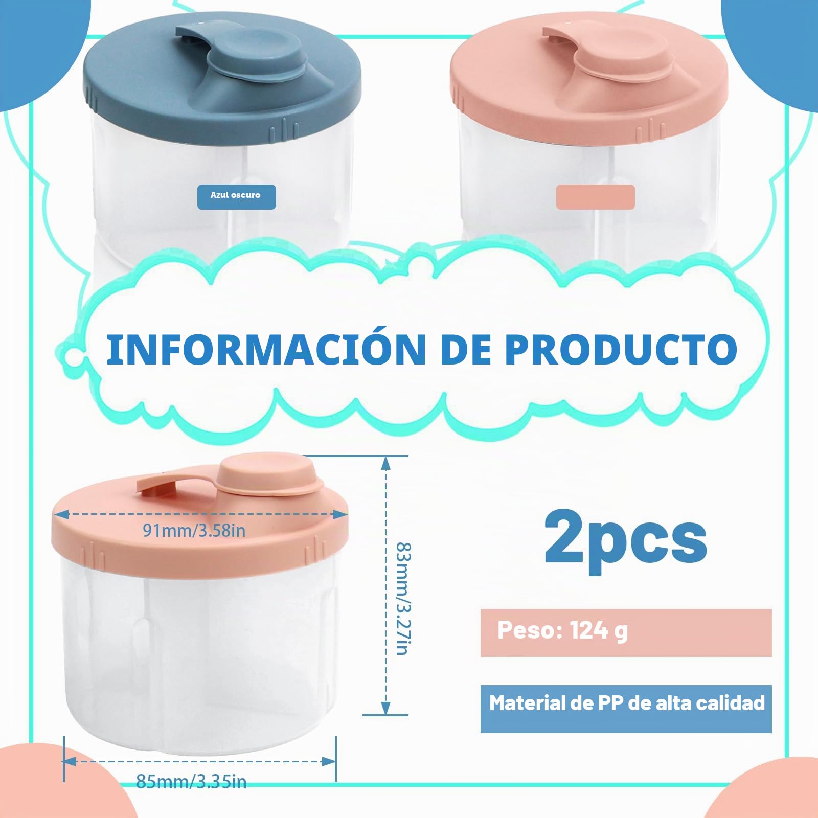 KXVXXV 2 PCS Dosificador Leche en Polvo Bebe Transparente Dispensador de Leche en Polvo Bebé Portátil Porta Leche en Polvo Bebe Viaje Dispensador Leche Bebe azul y rosa