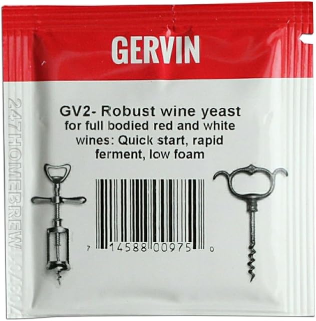 Gervin Wine Yeast Strain GV2 No.2 Red Label 5g For Fruit, Berry & Red Wine 5-23L