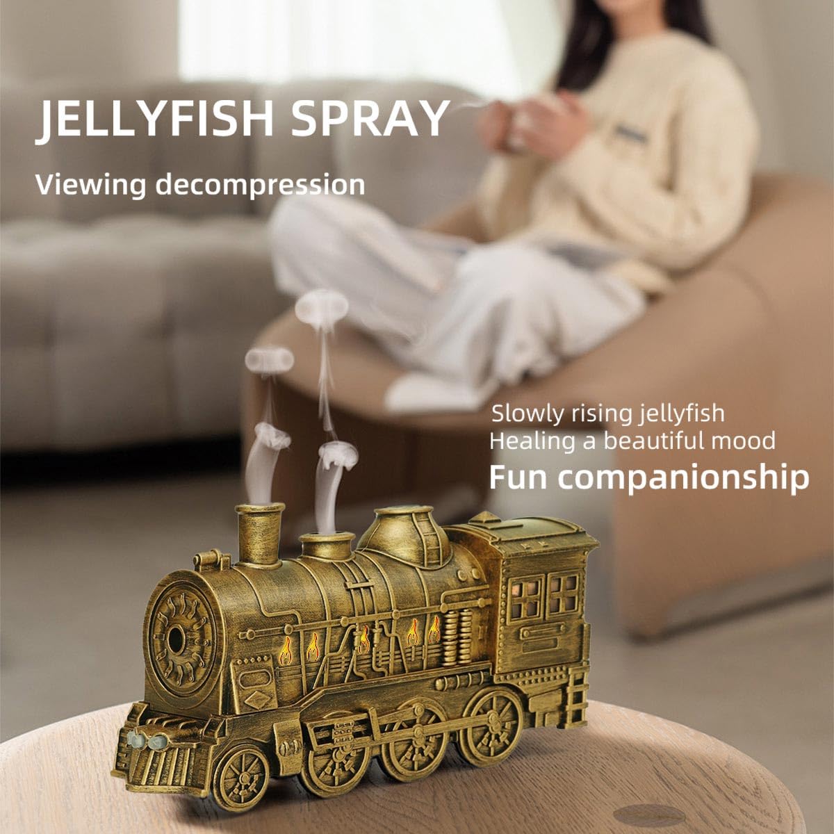 Vintage Dampflok Aroma Diffusor 300ML Bronze Dual-LED-Beleuchtung, Ultraleise Luftbefeuchter Luftbefeuchter öl Diffuser Humidifier Aromatherapie mit Automatischer Abschaltung (Bronze)
