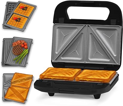 Innoteck 3-in-1 Waffle Maker, Sandwich Toaster & Panini Press, 750W Toastie