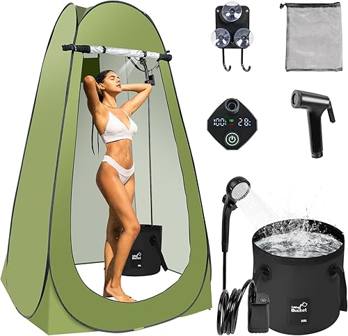 Tienda de ducha desplegable para camping, tienda de ducha portátil para exteriores con ducha recargable de 6000 mAh