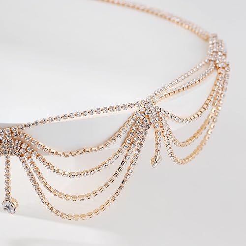 Miniatura 9 de Cadena de cabeza de diamantes de imitación de novia para mujer, accesorio de boda bohemio, joyería de moda