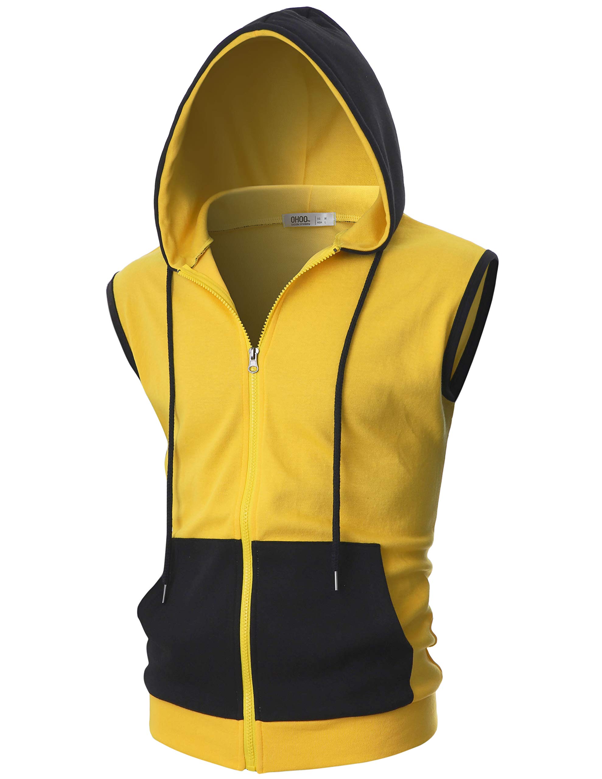 Ohoo Mens Slim Fit Sleeveless Lightweight Zip Up Hooded Sweatshirt Vest Hoodie