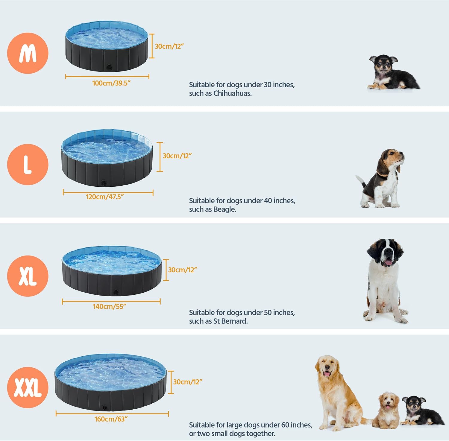 Yaheetech Black Hard Plastic Dog Pools for Small Medium Large Dogs Puppies Pet Collapsible Bath Pool Tub for Outdoor/Home Use, Pet Brush&Repair Patches Included, XL
