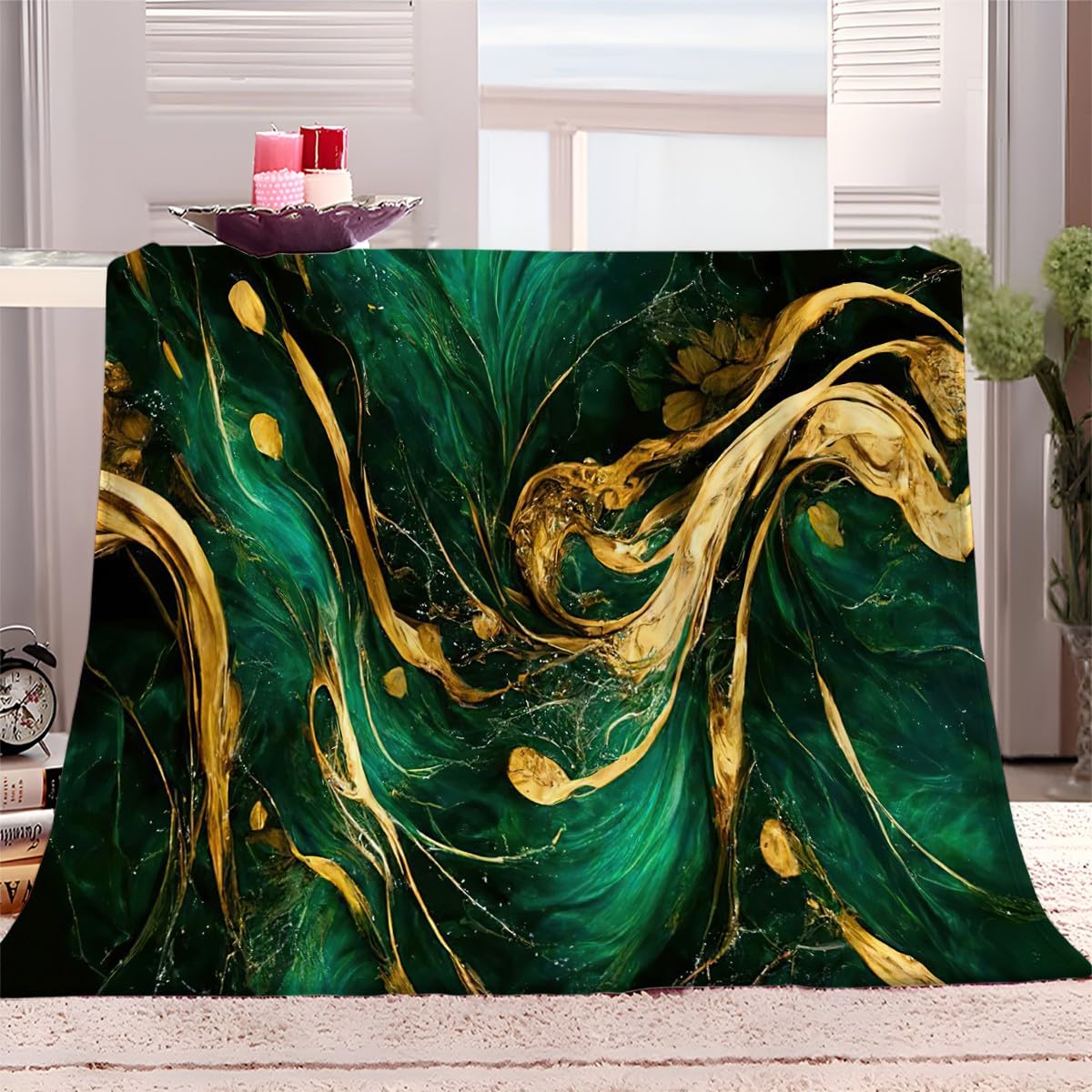 Sherpa Fleece Blanket Gilded Marble 180x220 cm Throw Dual Sided Plush Fabric Extra Soft Thermal Fluffy Blanket Sherpa Throws for Bed Sofa Chair and Travel