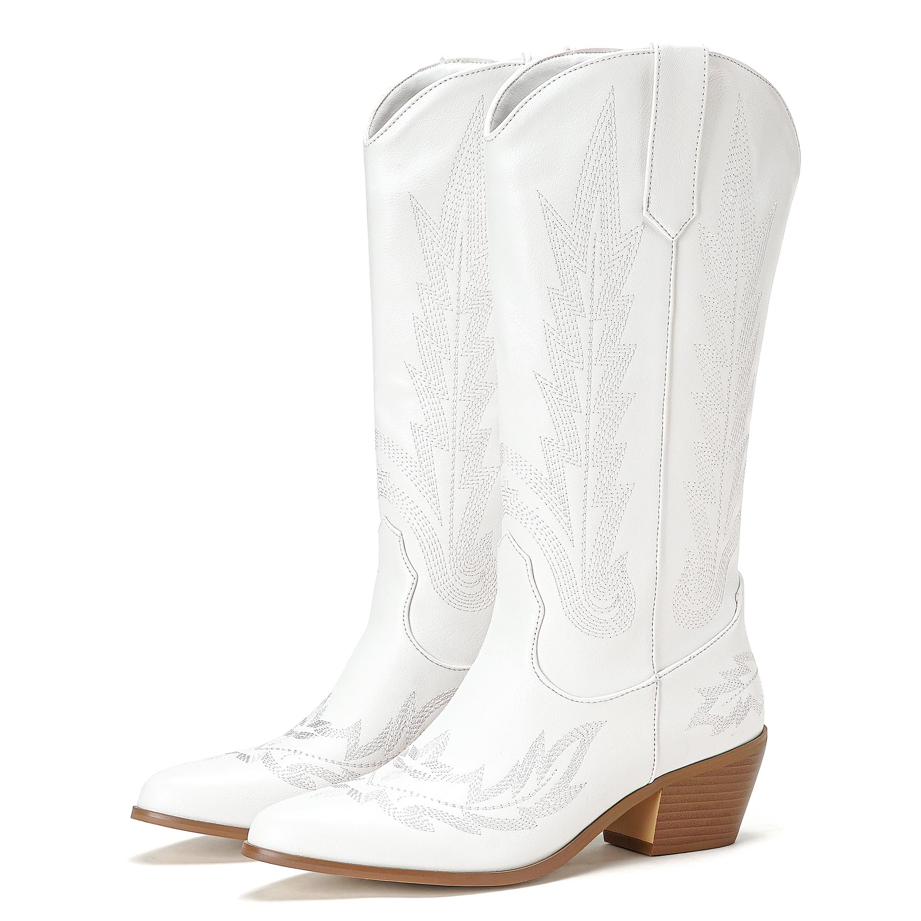 Stivali da cowboy ricamati da donna, senza lacci, a metà polpaccio, con punta a punta, 1 bianco., 38 EU