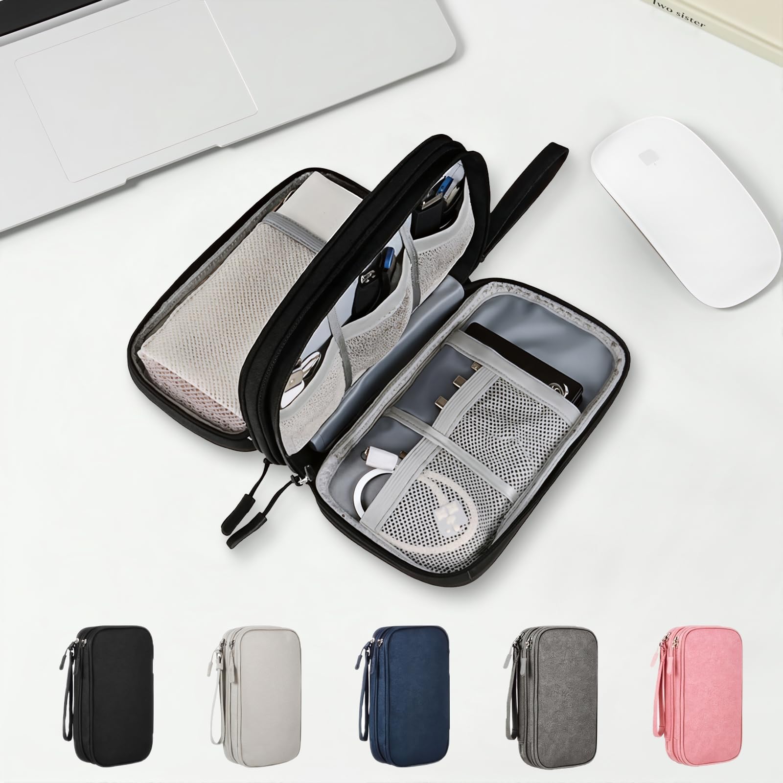 Digital Accessories Organizer Bag, Portable Double Layer Waterproof Suitable for a Variety of Digital Accessories, Universal Storage, Business Travel Bag, Black, Modern Simplicity