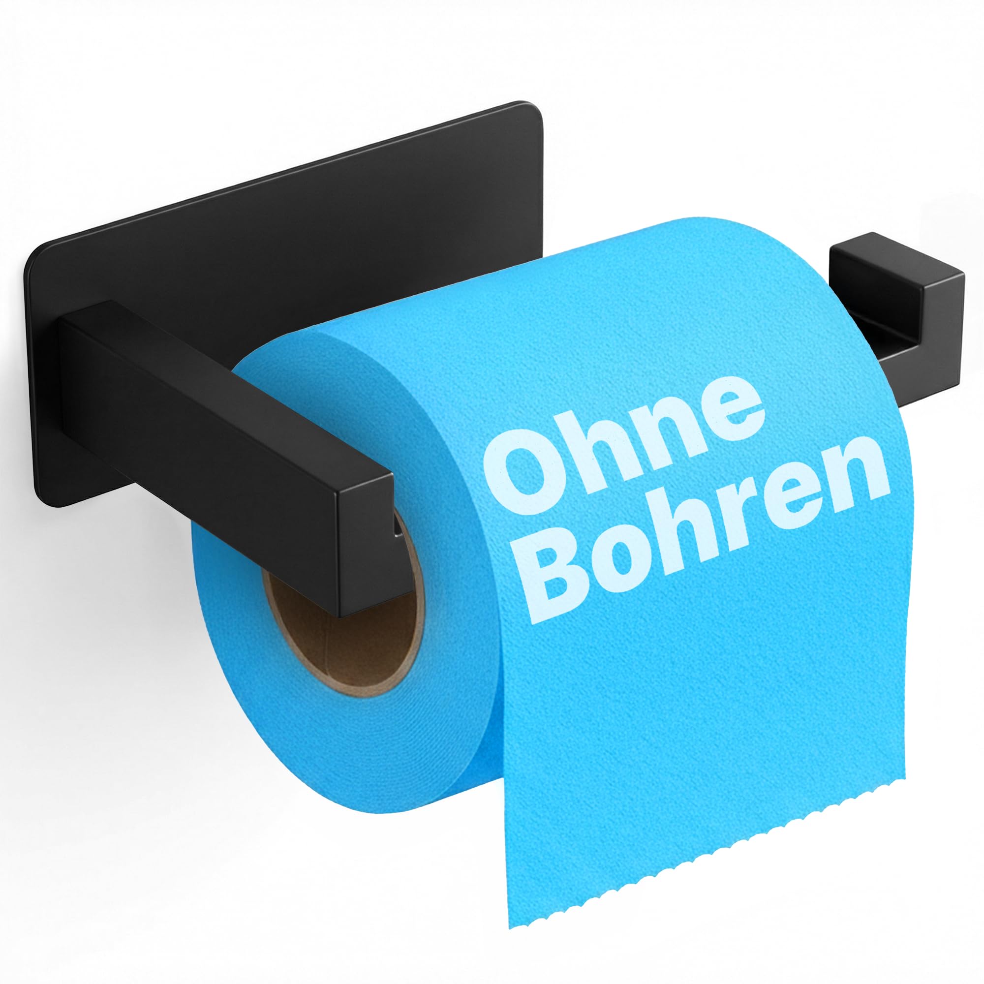 MINISMUS Toilettenpapierhalter, Schwarz, Edelstahl, selbstklebend | Edelstahl, selbstklebend, ohne Bohren, mattschwarz, für Standardrollen, rostfrei, einfache Montage, modernes Design
