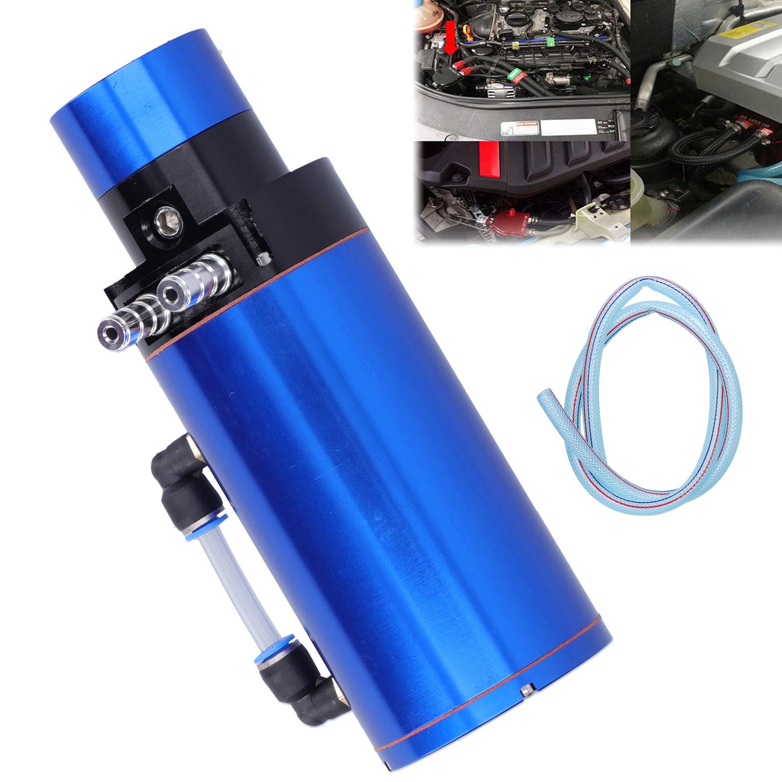 Universal Engine Oil Catch Can Tank Reservoir z 0–14 PSI Manometrów ciśnienia dla SUV -a -SUV Upgrade Aluminium Construct (Niebieski)