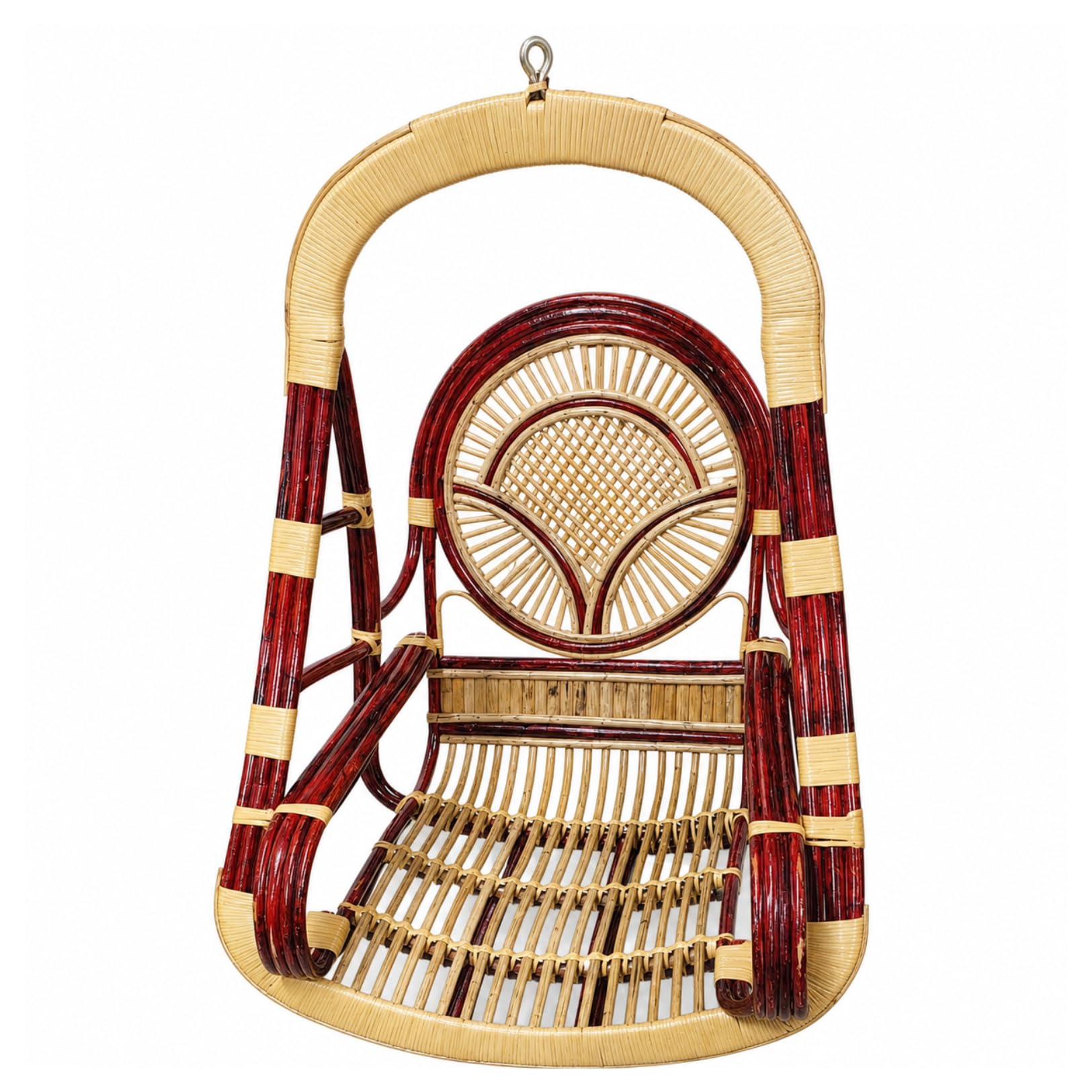 Handmade Bamboo Cane Swing Chair with Chain for Adults | Traditional Indian Hanging Jhula for Home Balcony, Living Room, Garden | Natural Rattan Wooden Swing | 200 Kg Load Capacity | H – 126 cm-image-7