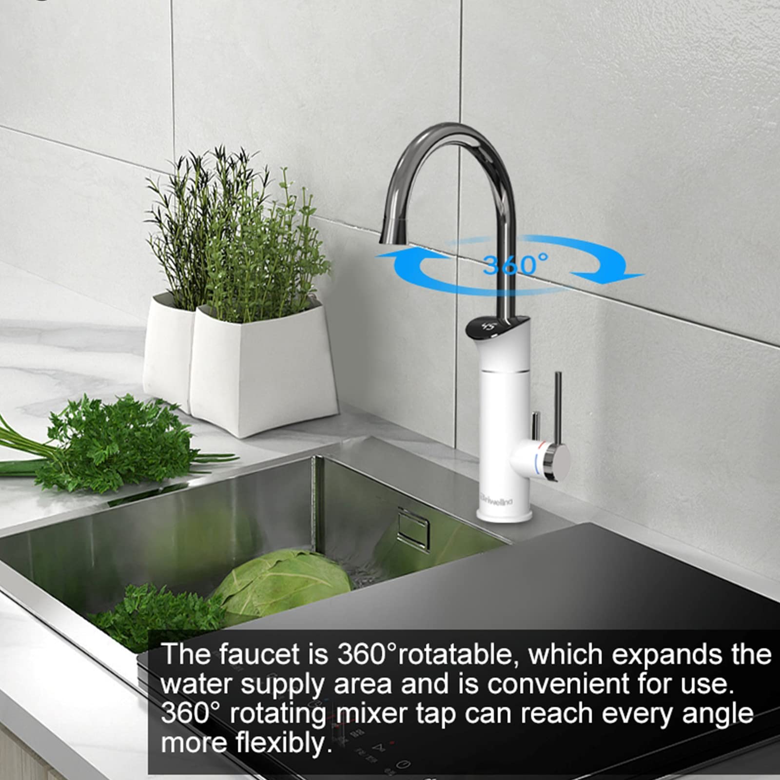 Rubinetto per lavello da Cucina, Rubinetto per scaldabagno Elettrico, Rubinetto per Acqua istantanea Senza Serbatoio, Rubinetto per Riscaldamento rapido, rubinetti da Cucina con Display Digitale