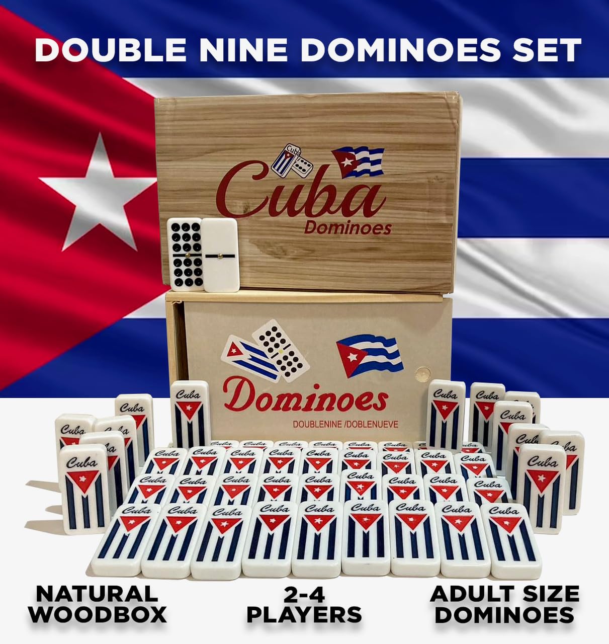 Juego de dominó cubano doble nueve – Auténtico juego de dominó con bandera de Cuba para entretenimiento familiar cubano 2
