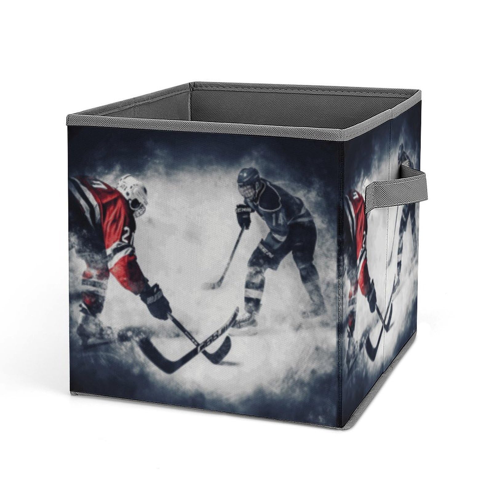 DWVTSLH Ice Hockey Art Cube Storage Bins with Handle, Foldable Storage Cubes, 11 Inch Large Storage Baskets, Washable Fabric Closet Organizer for Shelves, Decorative Clothes Storage Boxes