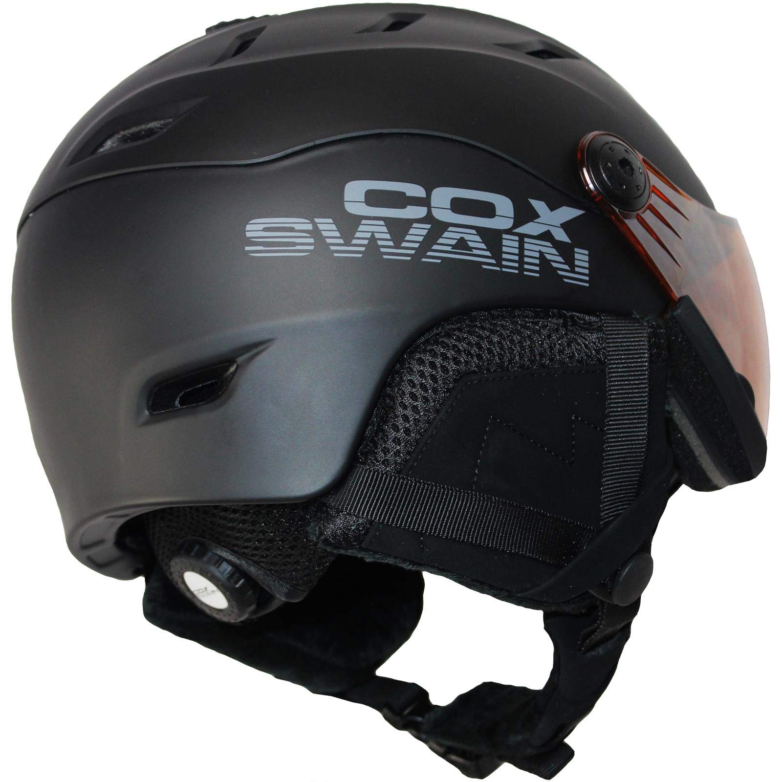 Cox Swain Coben Visor Ski / Snowboard Helmet with Recco Avalanche Reflector Colour: Black/Orange Lens, Size: L (58-59 cm) Sports & Outdoors