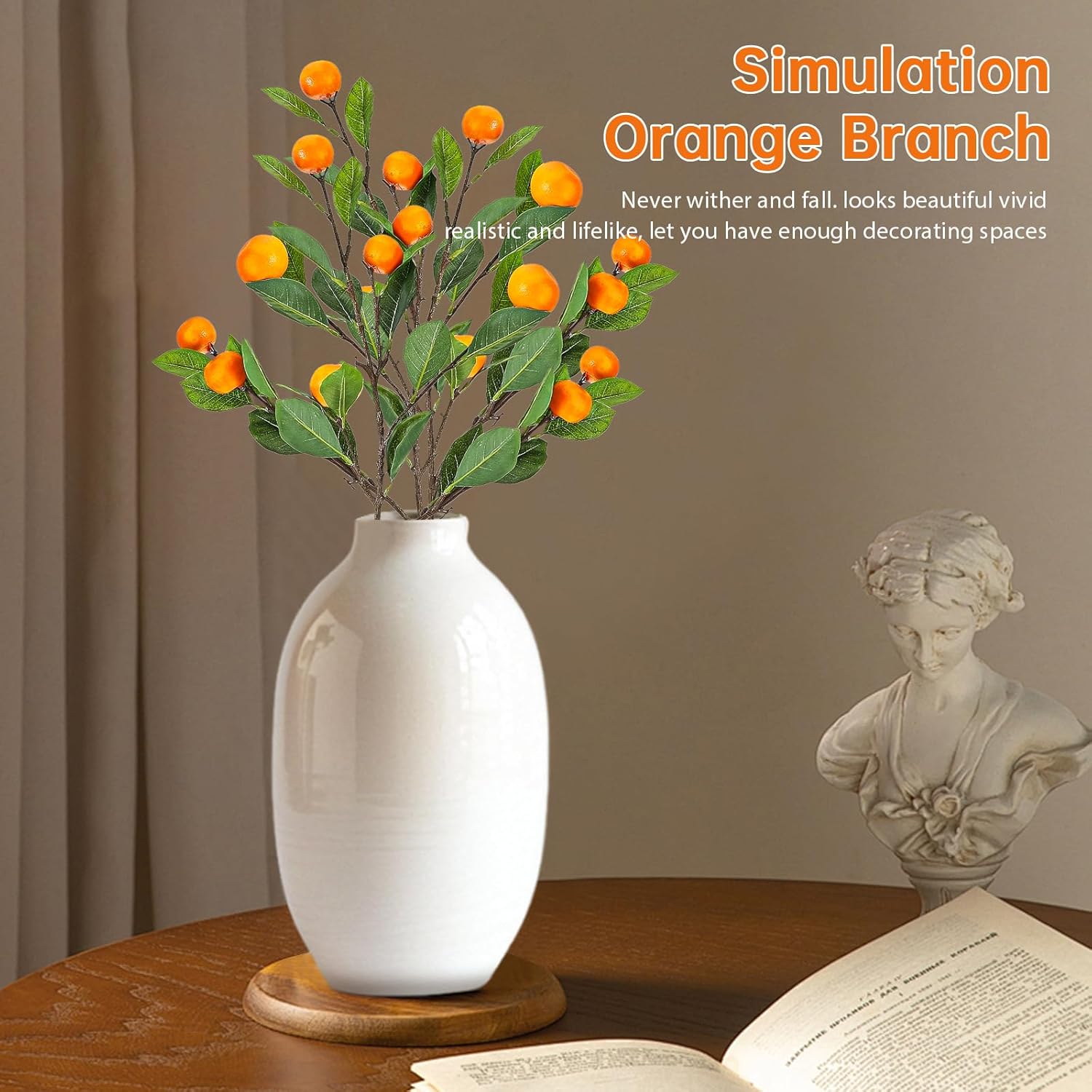 Artificial Orange Branches, 3Pcs Tangerine Branches,25 Inch Realistic Faux Oranges Fruit with Green Leaves, Decorative Artificial Orange Branches for Vase Home Party Decoration