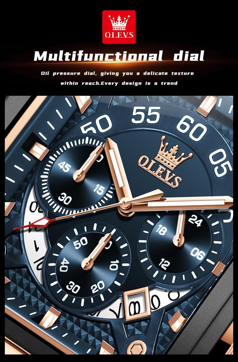 OLEVS Stylish Wrist Watch for Men,Silicone Strap Men Watches,Pro Diver Stainless Steel Chronograph Watch,Waterproof Date Dress Watch for Man,Large Face Male Watch - Image 7
