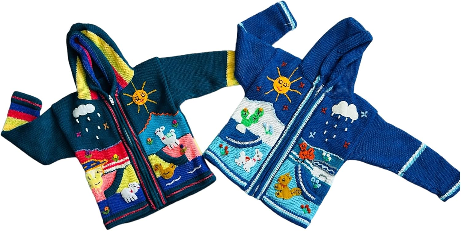 Peruvian Wool Knitted Sweater with hoodie for babies & toddlers, Unisex, Chompas Peruanas, fall winter sweater