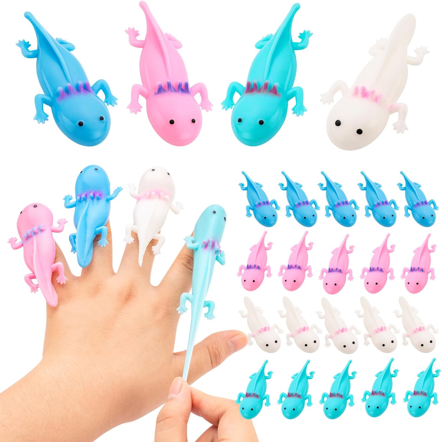 20Pcs Axolotl Party Favors, 4 Colors Axolotl Rubber Toy, Axolotls Toy for Gifts, Christmas Finger Slingshot Novelty Toys, Axolotls Party Decorations for Novelty Toys and Amusements