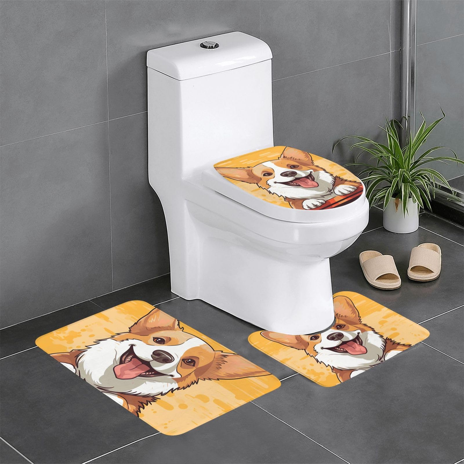 Housse de couvercle de toilette et tapis de bain corgi 3pcs de chambre