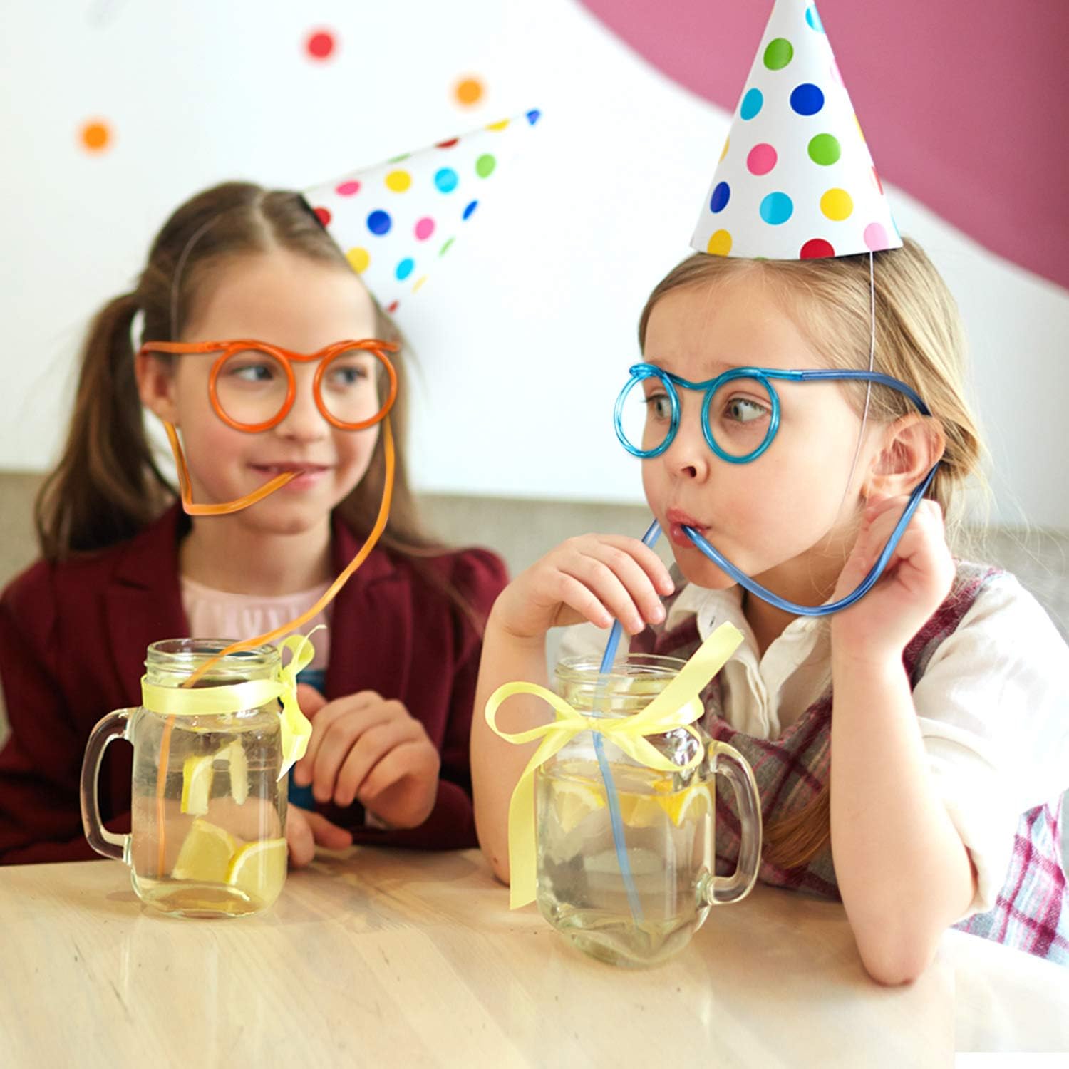 8 Pieces Silly Straw Glasses Crazy Fun Loop Straws Novelty Drinking Eyeglasses for Annual Meeting Fun Parties Birthday Assorted Colors