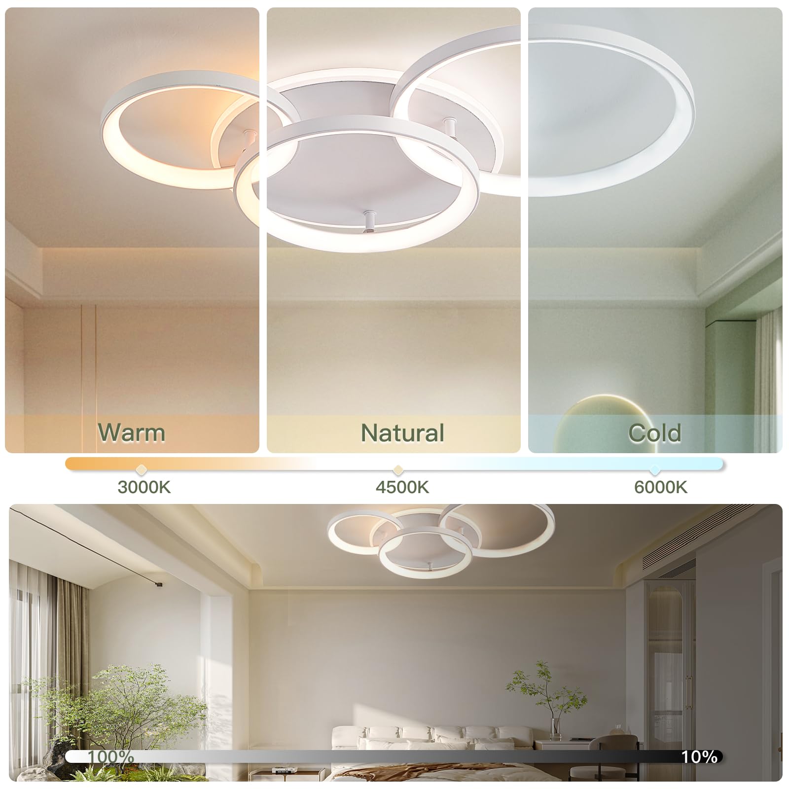 Lampadario Dimmerabile 3000K-6000K, Plafoniera LED Soffitto, 45W 3800lm | lampadario soggiorno, lampadario led, plafoniera led soffitto dimmerabile per Soggiorno Camera da Letto Sala da Pranzo