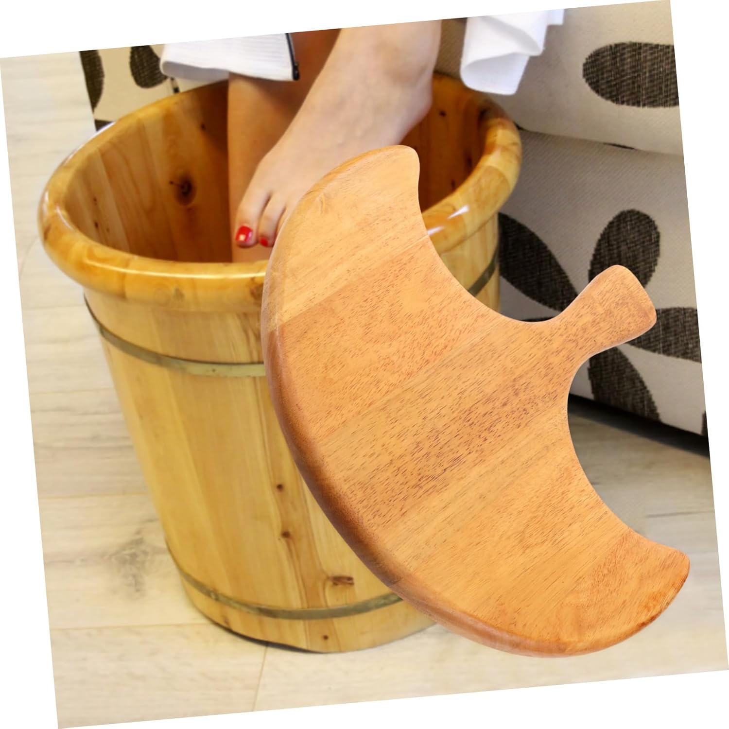 POPETPOP Wooden Foot Bath Bucket Lid Replacement for Spa and Sauna Foot Basin Cover with Smooth Surface Practical Wood Material for Foot Soak Tub Accessory and Foot Care Fits Foot Bath Buckets