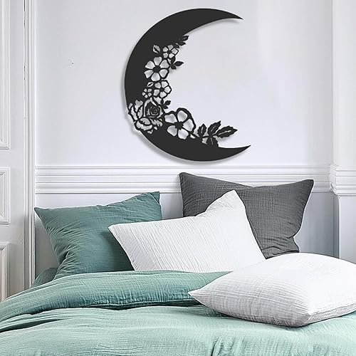 Decoración de pared de metal y luna, decoración de pared de metal con flor de luna, arte de pared de luna, arte de pared de metal, decoración de