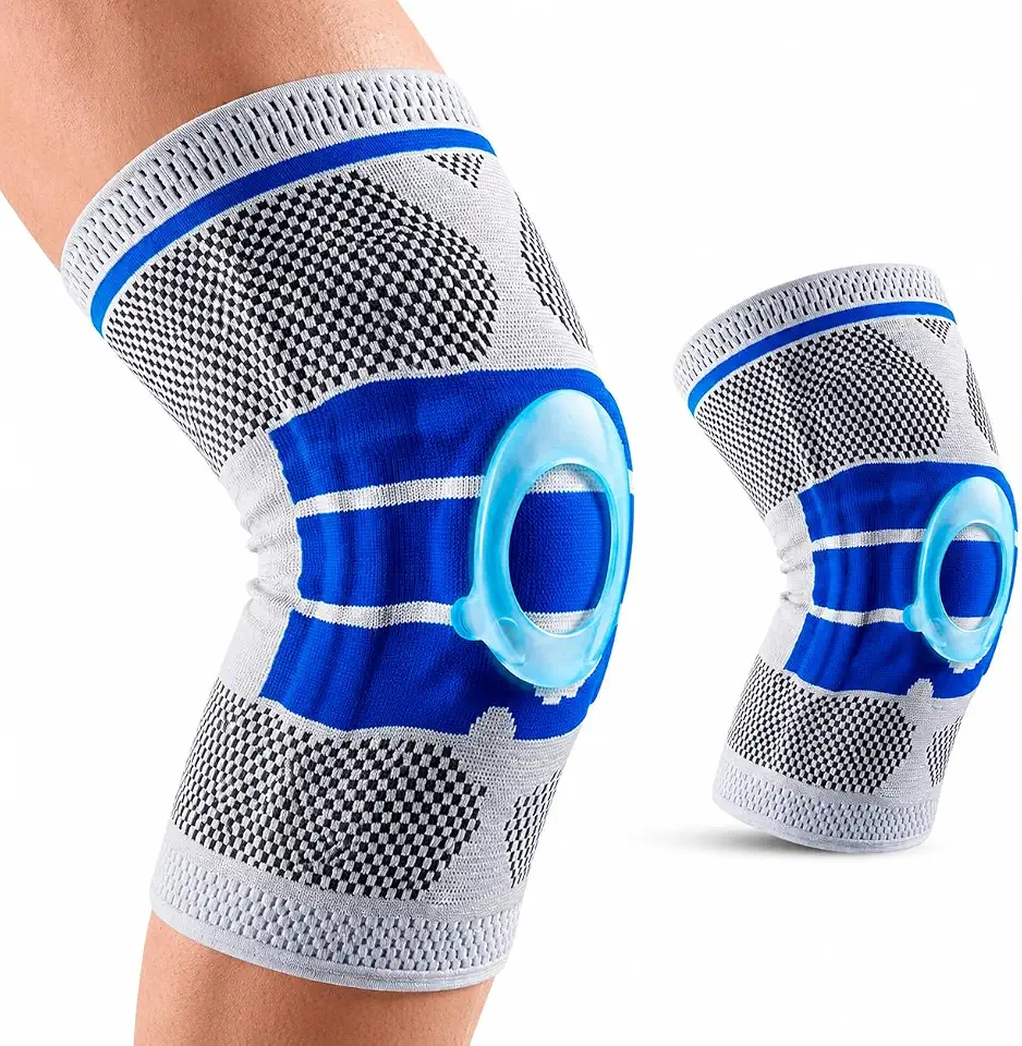 Kit 2 Joelheiras Ortopédicas de Compressão 360° com Anel Patelar de Silicone, Hastes Laterais Flexíveis e Antiderrapante para Academia, Corrida e Caminhada