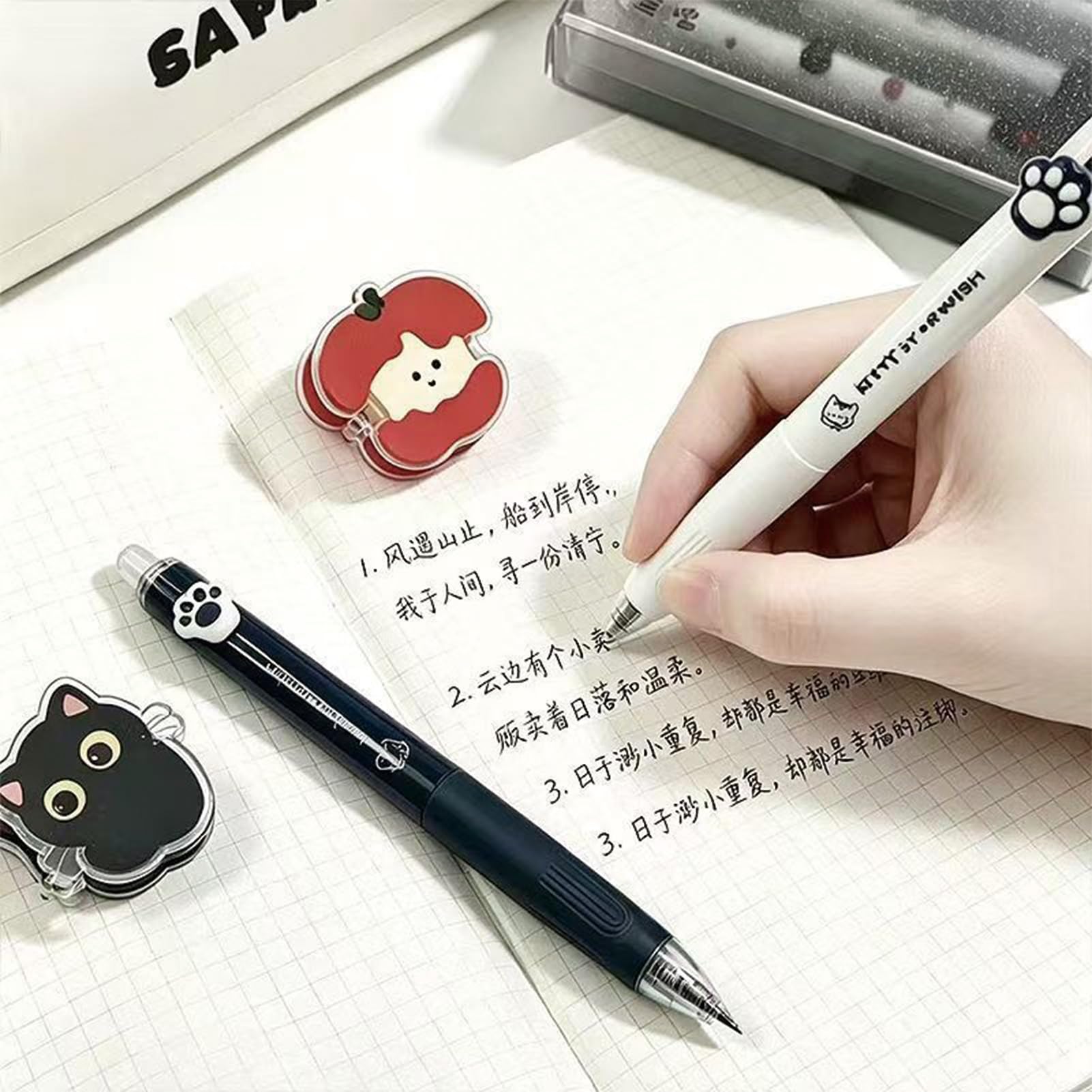 4 szt. uroczy kot długopisy żelowe chowane długopisy kreskówka kotek 0,5 mm gładkie pióro do pisania dla kobiet mężczyzn dziewcząt chłopców kawaii długopis biurowe przybory szkolne (uroczy kot