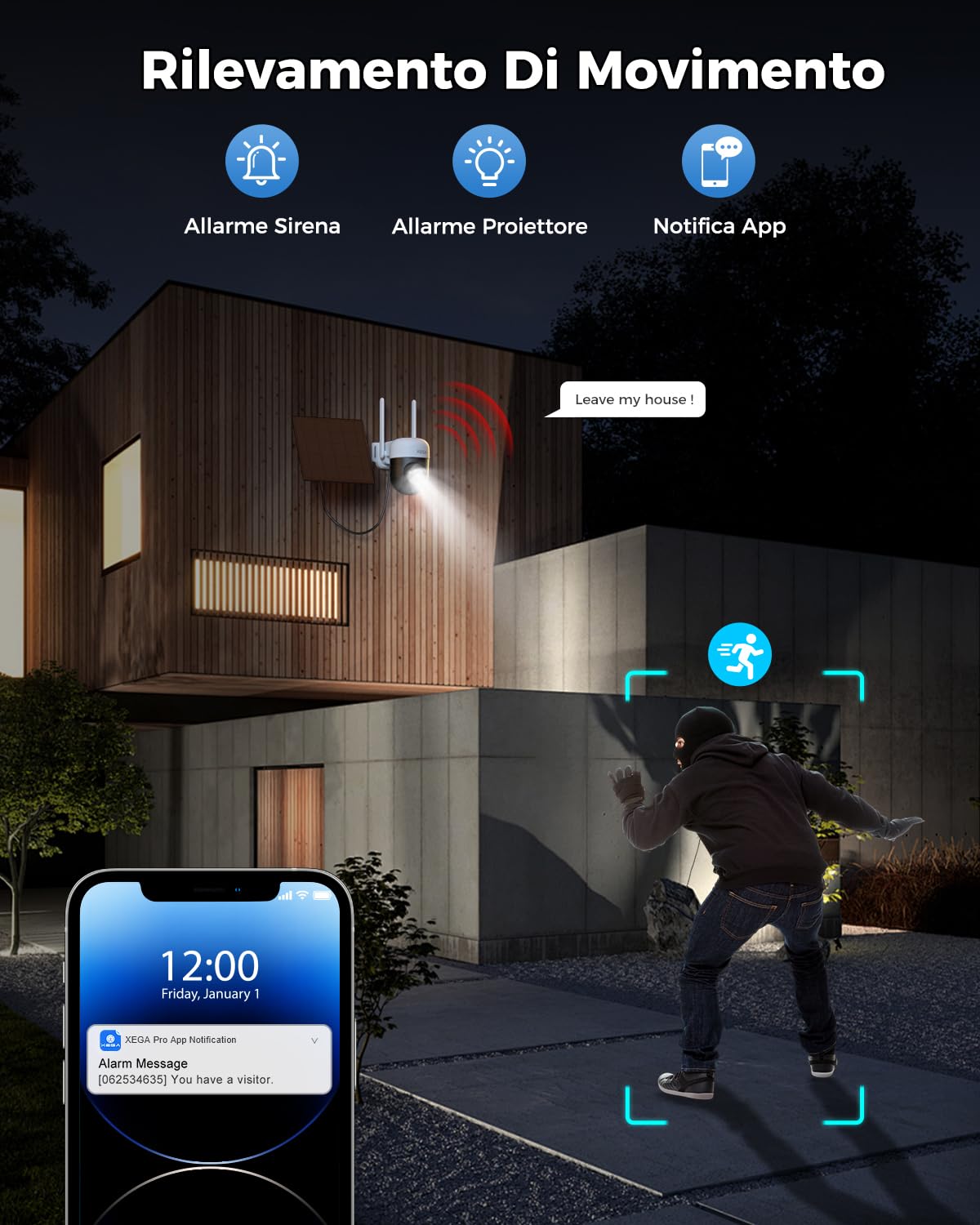 Xega Telecamera Solare 4G Esterno Con SIM Senza WiFi PTZ Notifiche App