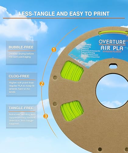 Miniatura 5 de OVERTURE - Filamento PLA Air, PLA pre-espumado de baja densidad, PLA ligero, carrete de cartón, 0.82 kg (1.8 lbs), precisión dimensional +- 0.02 mm