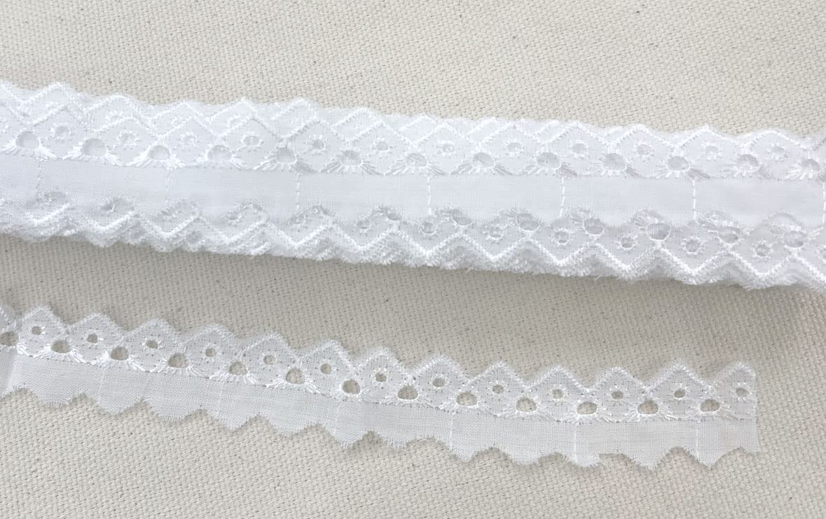 AMORNPHAN 15 Yards 0.75 Inch Wide White Cotton Eyelet Lace Trim Ribbon Floral Embroidered Fabric Sewing Craft Dress Tablecloth Blankets Pillow DIY Decorations
