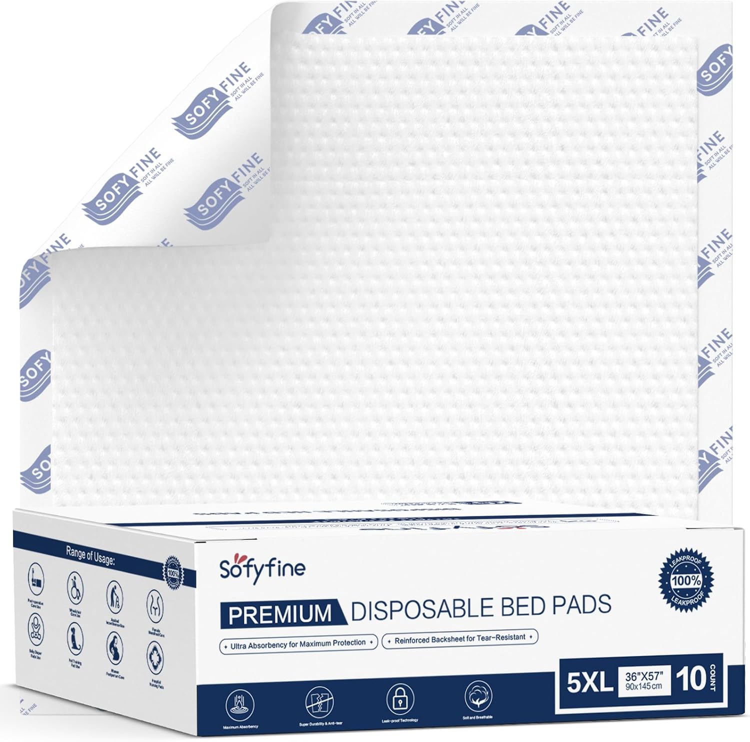 Biggest Chucks Disposable 57"x36" Tear Resistant 215 Gram Heavy Duty Adults Incontinence Bed Pads, 5XL Extra Large Thicken Puppy Pee Pad, 10X Absorbency 360 Lb Transfer[10 Pads] 36"x57" (10 Count)