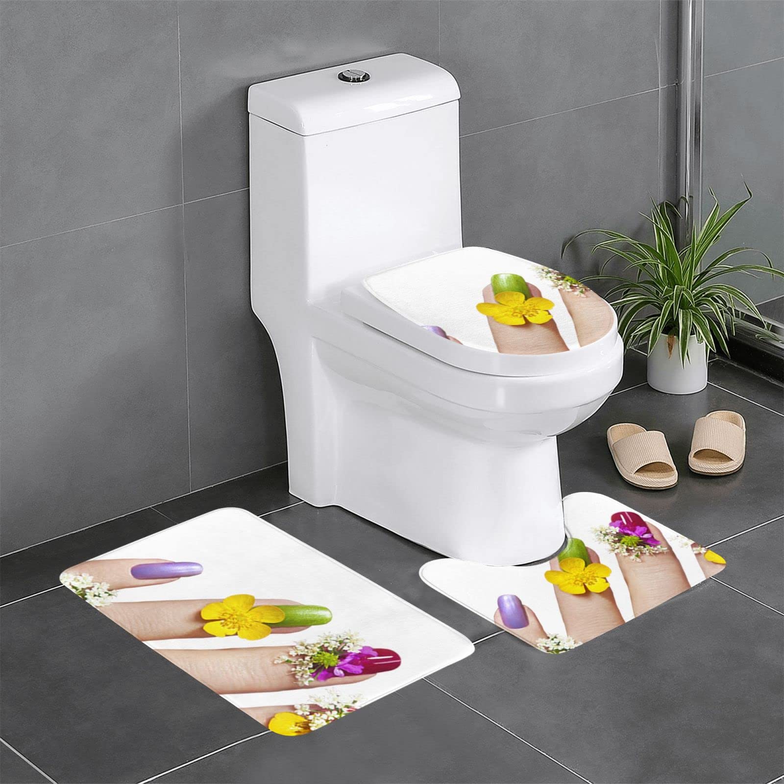 Tapis de salle de bain en forme de U BONDIJ absorbants et pelucheux pour toilettes lot de 3