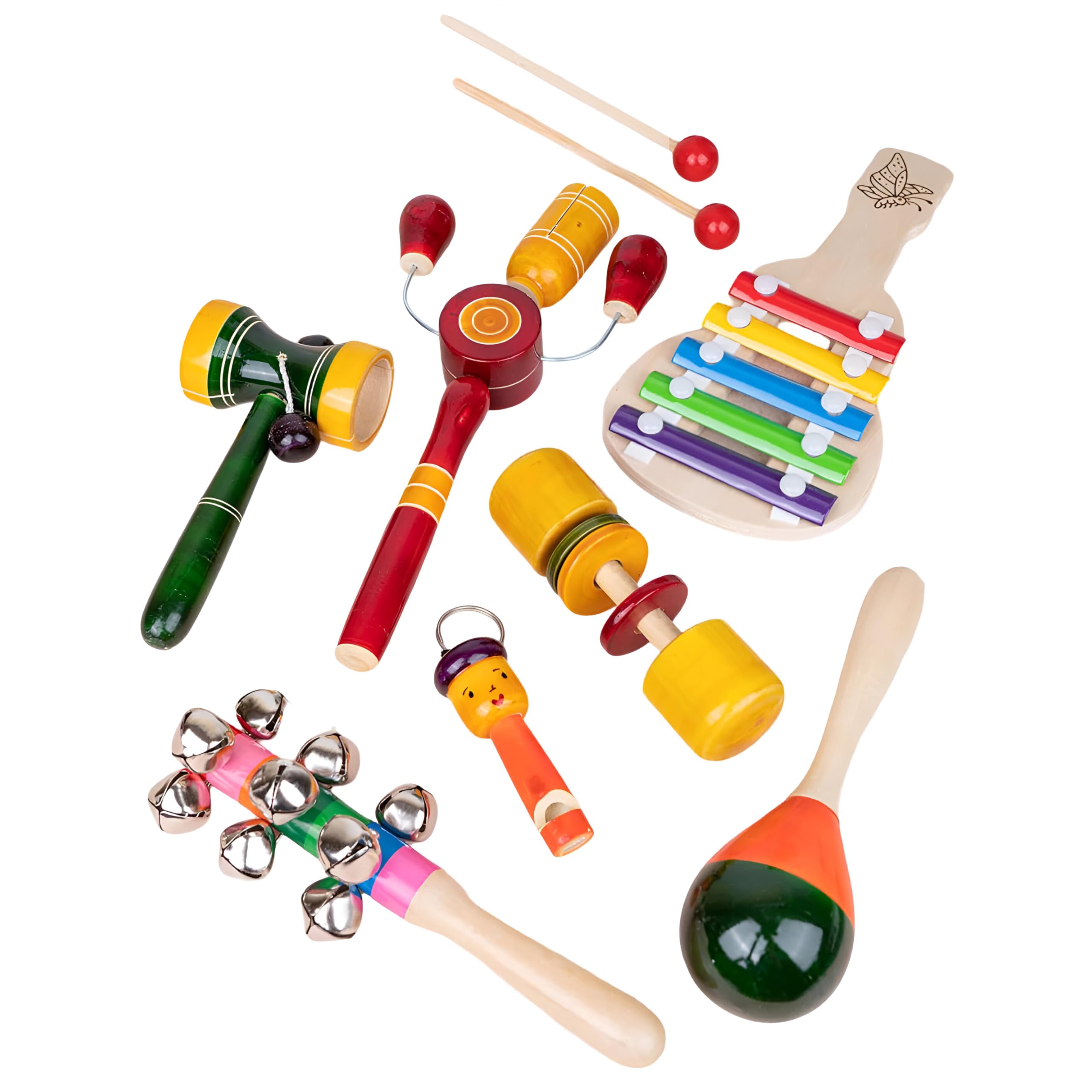 Channapatna Toys Wooden Infant Colourful Non Toxic Set of 7 Attractive Rattles and Teathers for New Borns, Baby,Kid (Multi Color) (B0DD7WSND1) Amazon Price History, Amazon Price Tracker